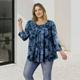 thumbnail image 7 of Plus Size Tops for Women Casual 3/4 Sleeve Blouses Loose Fit Pleated Tie-Dye Blue Shirt, 7 of 7