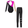 thumbnail image 2 of DPOIS Girls Long Sleeve Shiny Metallic Gymnastics Leotards Bodysuit with Tights Hot Pink 6, 2 of 5