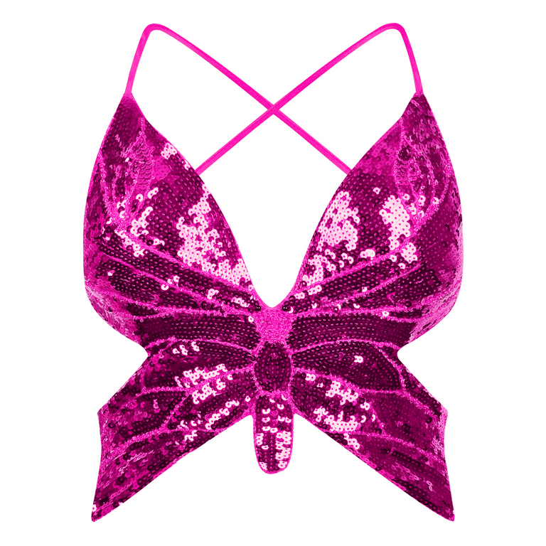 PrettyGuide Women's Glitter Sequin Butterfly Top Sexy Halter PrettyGuide Women's Glitter Sequin Butterfly Top Sexy Halter