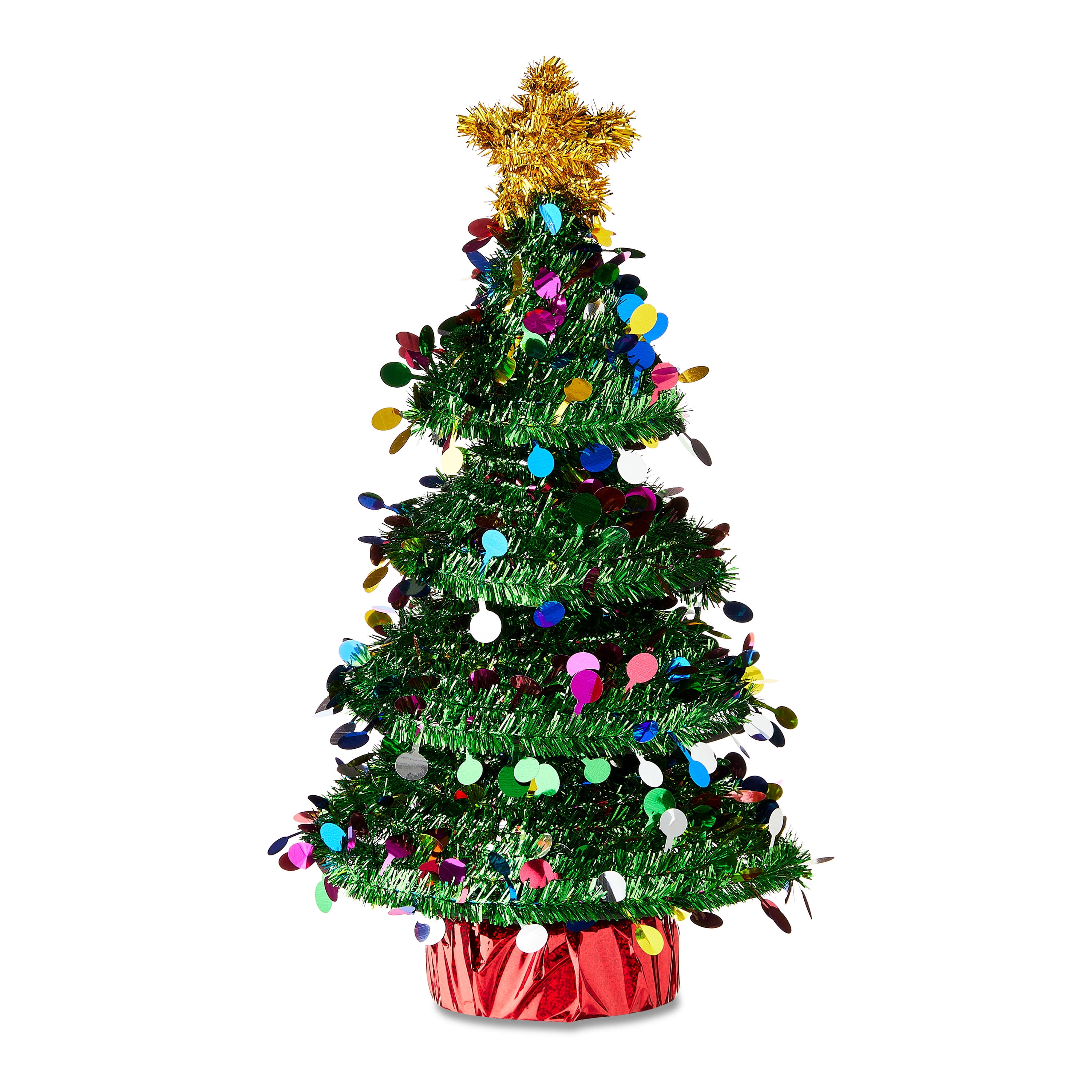 (3 pack) Holiday Time 16" Green Tinsel Christmas Tree Table Top Decoration With Star