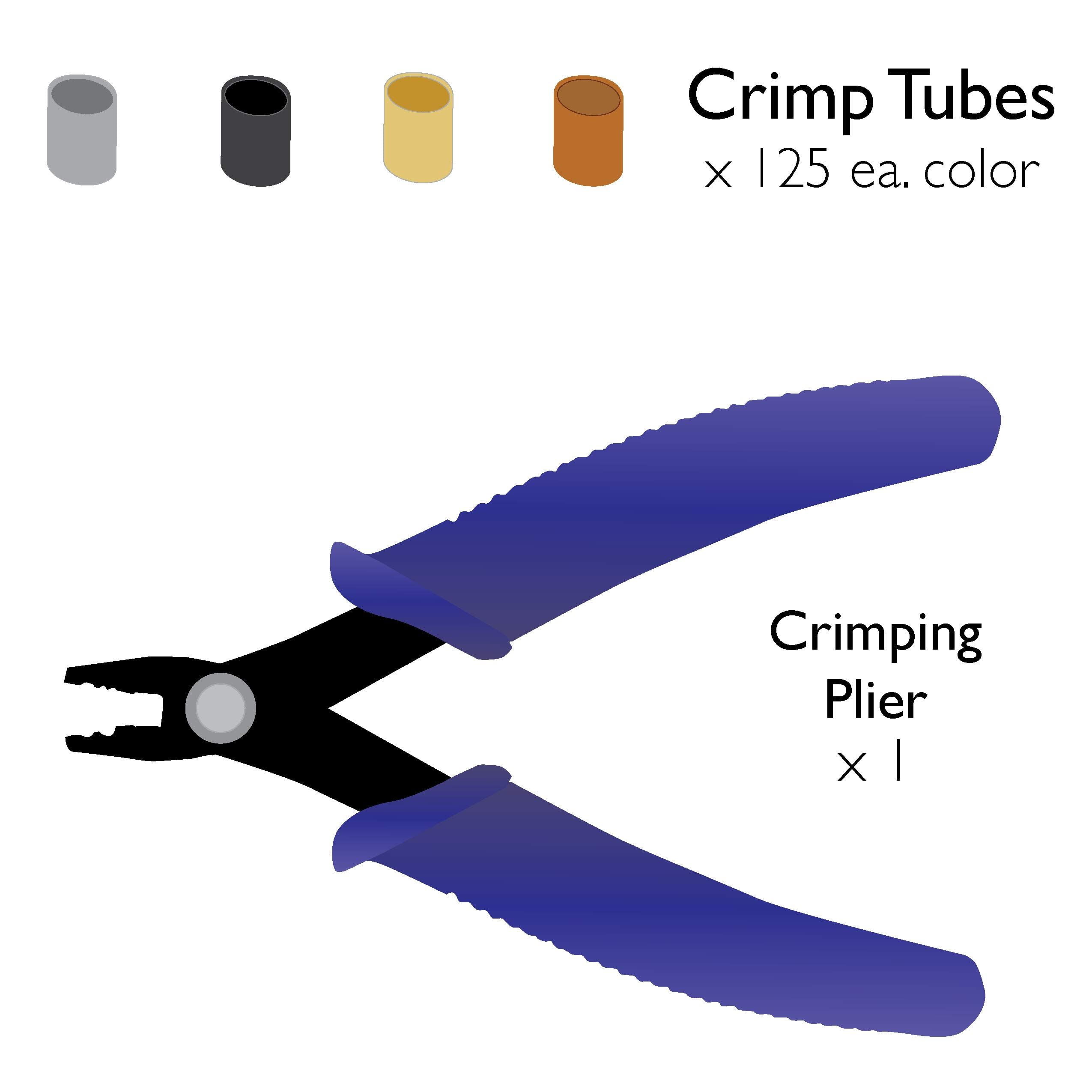 The Beadsmith Crimping Set, Crimp Forming Pliers 5-1/8" and 500 Crimp Tubes, 2x2mm in Assorted Colors, Creates Smooth, Rounded Crimps Every Time, No Sharp Edges