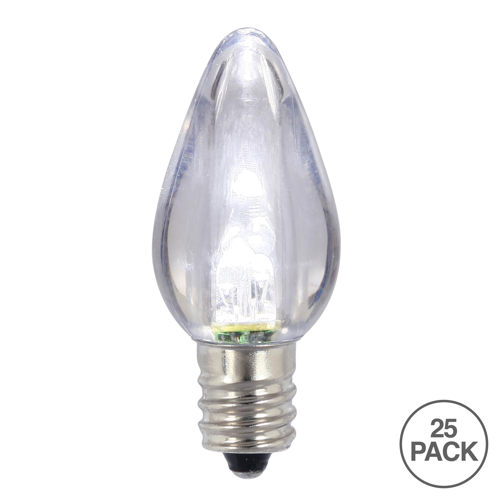 Vickerman C7 Twinkle Transparent Plastic LED Pure White Dimmable Bulb, E12 Nickel Base, 25 per bag