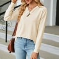 thumbnail image 5 of Besolor Womens Long Sleeve Blouses Fall Casual Loose Fit T-Shirts V Neck Button Decor Solid Color Comfy Tunic Tops, 5 of 7
