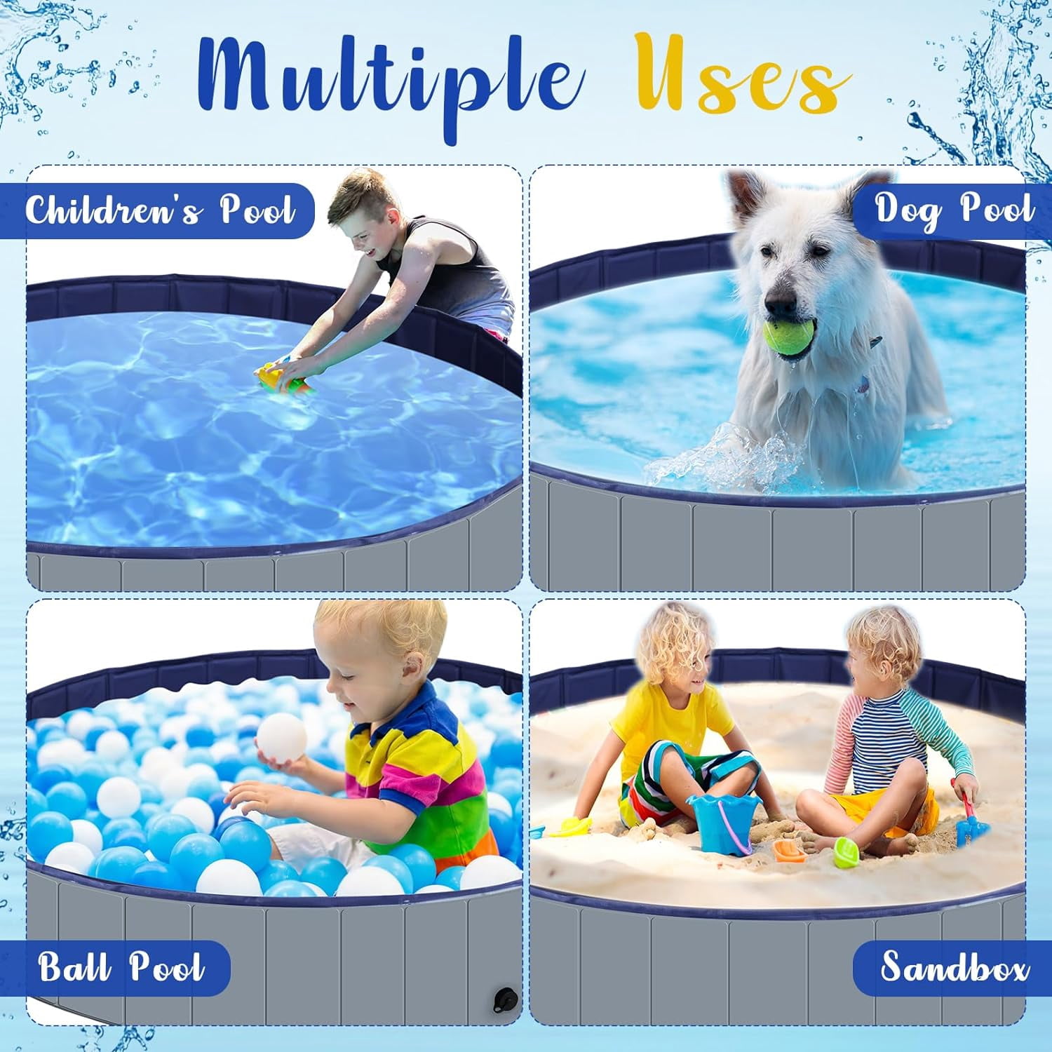 Foldable Dog Pool with Round Pool Cover Collapsible Dog Pet Pool Hard Plastic Swimming Pool Puppy Wading Bathing Tub Portable Kiddie Pool for Indoor Outdoor Pets Cats Kids (63 x 12 Inch)