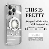 ELEHOLD Plating Case for iPhone 13 Pro Max 6.7",Transparent Clear Back Magnetic Compatible with MagSafe Charging Foldable Kickstand Shockproof Anti-Yellowing Case,Silver