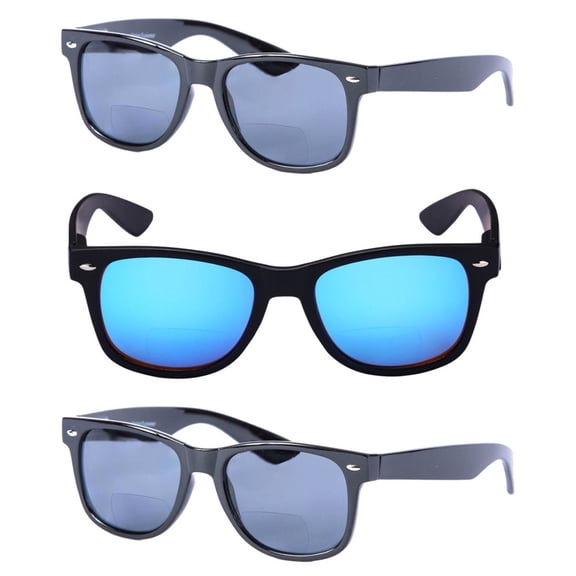 3 Pair of Classic Bifocal Reading Sunglasses For Men And Women Reading Glasses - Black/Blue - 2.25
