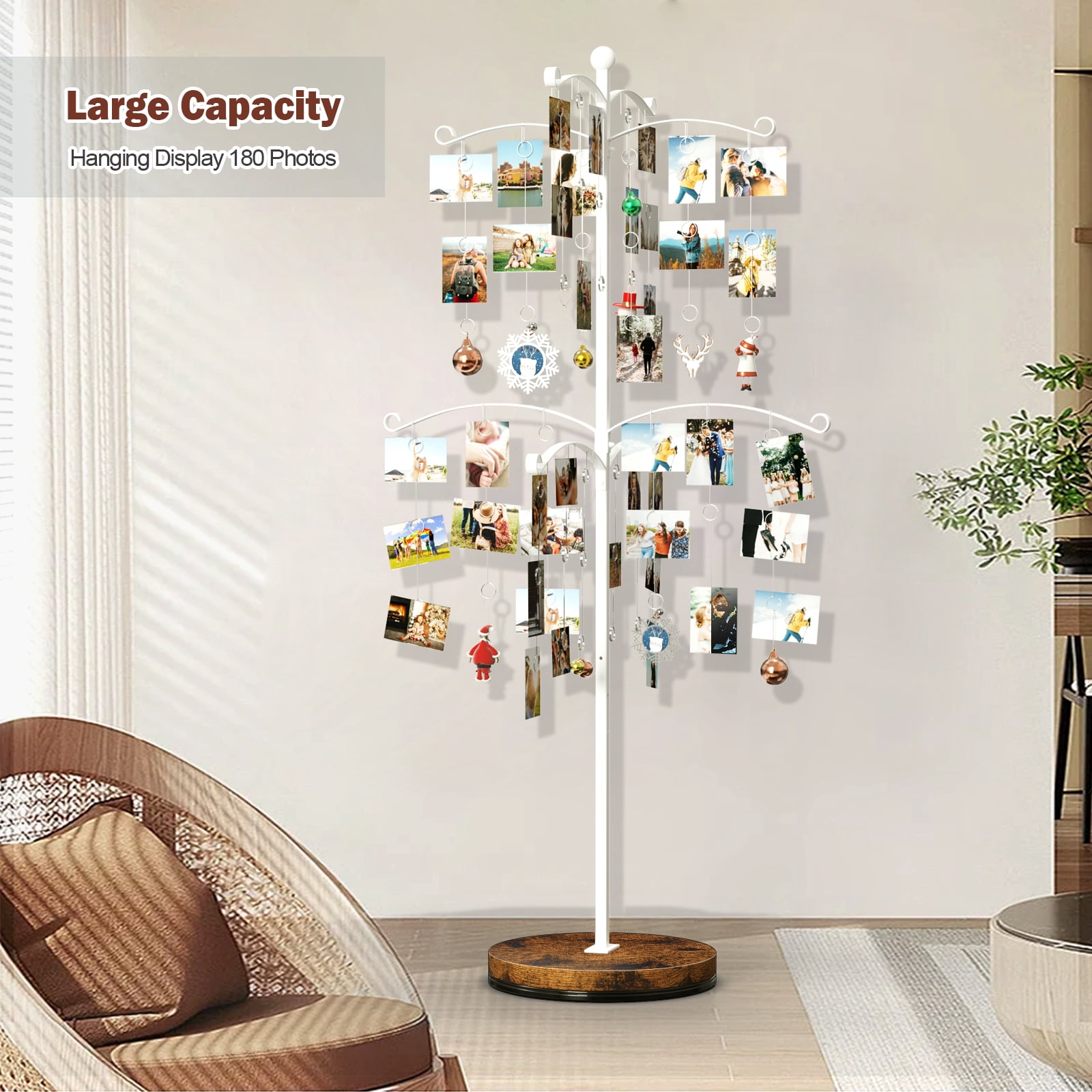 Sfugno Metal Photo Display Tree, 90 Clips Holder for 4x6, 5x7 Picture Frames Hanging & Gift Card Display, Versatile Home Decor for Family Collage Frame, White