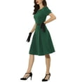 thumbnail image 4 of INSPIRE CHIC Women's Elegant Wear-to-Work Dress Belted Boat Neck Short Sleeve Midi Dresses M Dark Green, 4 of 5