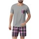 thumbnail image 1 of Mens Slim Fit Manga Corta Botón Abajo Camisas Cuello Redondo Impresión Set Deportivo, Cintura Elástica Traje Casual, 1 of 6