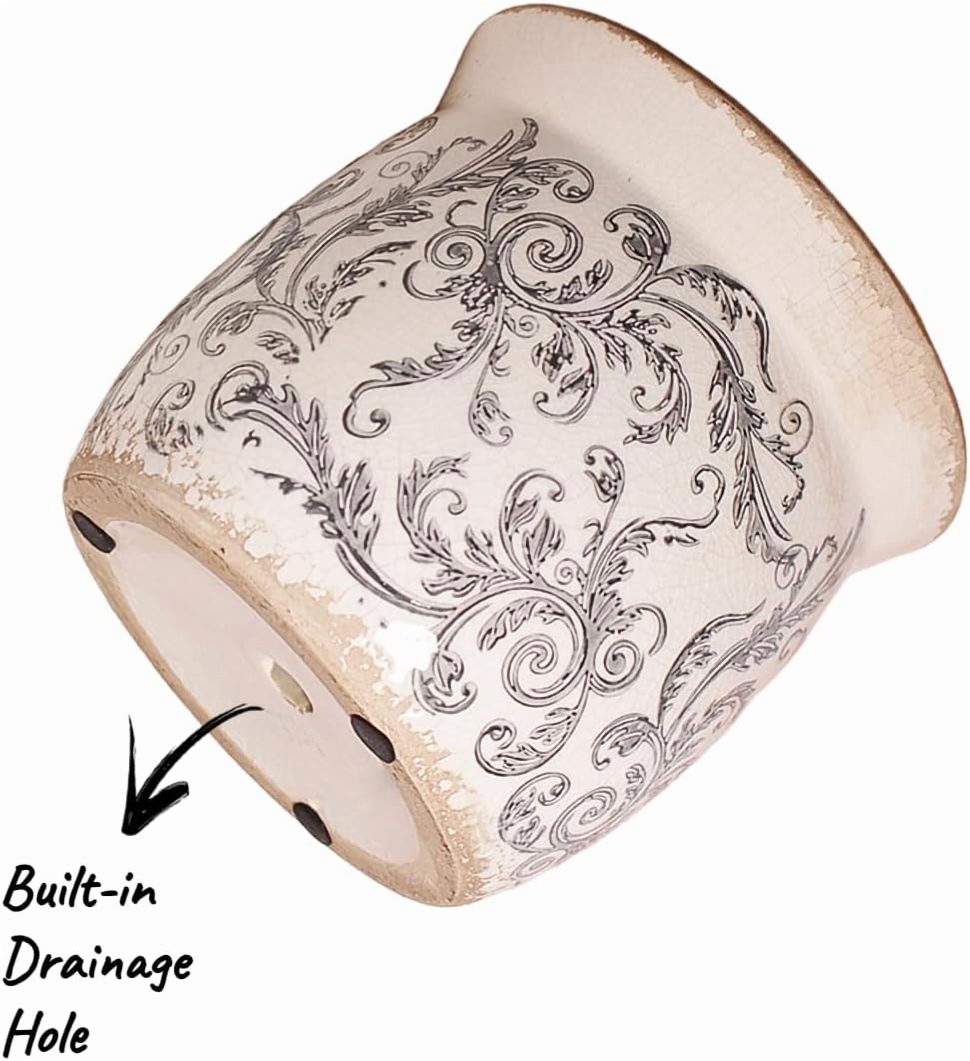 Rustic Ceramic Pots for Plants, 6.21in. Vintage Crackle Glazed Planters for Indoor & Outdoor Plants with Drainage Hole, Unique Planting Pots for Gardening, Tuscan Decor Plant Pots Indoor, Scroll Gray