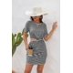 thumbnail image 4 of Vestido de cadera irregular con paquete hueco para mujer, cuello redondo, estampado a rayas, mini vestido corto, vestido estilo resort, 4 of 5