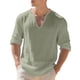 thumbnail image 2 of pstuiky manga larga para hombre, Top informal holgado de color liso con medio botón, mangas largas y cuello redondo para hombre Tops casuales para hombres l, 2 of 6