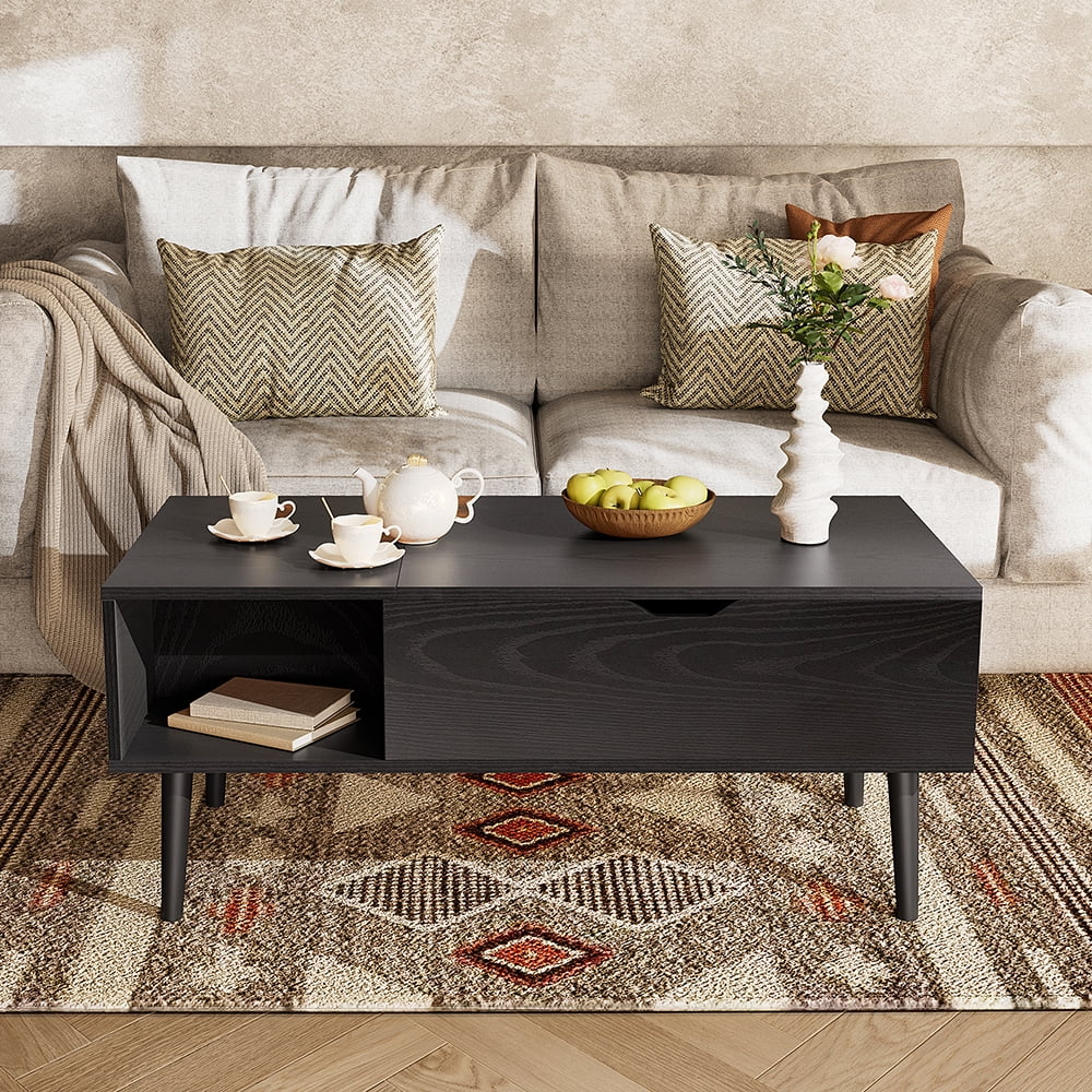 Gianna 39.4"Lx19.6"Wx17.4"H Wood Lift Top Coffee Table with Hidden Compartment and Adjustable Storage Shelf