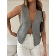 thumbnail image 4 of Womens Vintage Knittd Tank Y2k Vest Crop Top Sleeveless V-Neck Open Front Button Crochet Knit Vests Grey S, 4 of 9