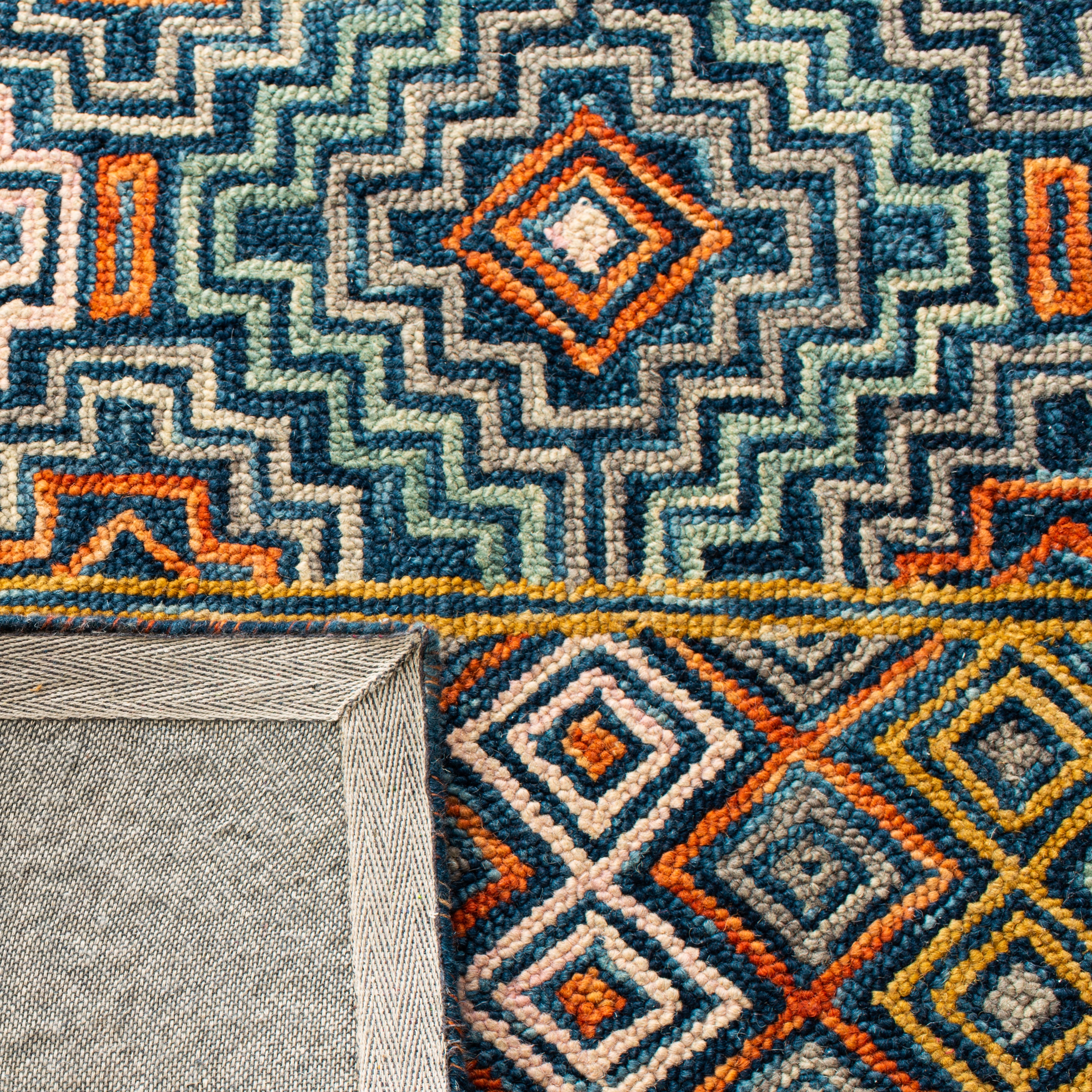 SAFAVIEH Aspen Ethelbert Geometric Wool Runner Rug, Blue/Gold, 2'3" x 19'