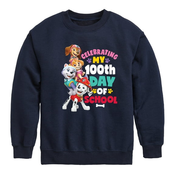 Paw Patrol - Celebrating 100Th Day Of School - Toddler & Youth Crewneck Fleece Sweatshirt