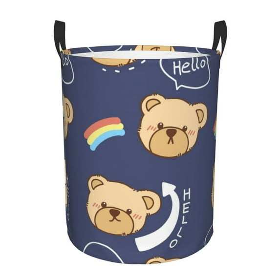 XMXT Collapsible Laundry Basket, Cute Rainbow Bear Print Waterproof Laundry Hamper, 40L Blue