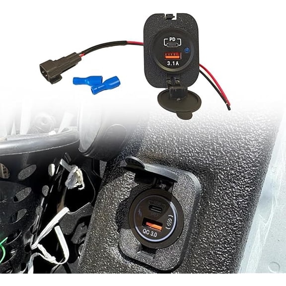 12V USB Outlet Kit for Ford Maverick Flexbed (2022 ), PD Type-C & USB Charger Socket Dual Port Fast Charging Recessed Mount Replacement Car Charger Accessories with Wires