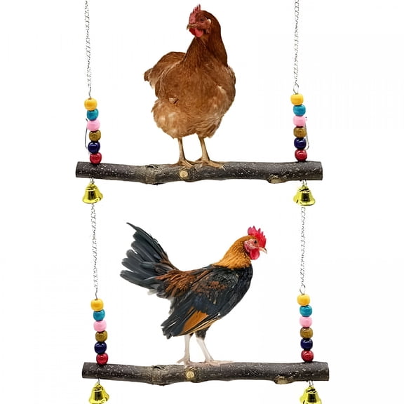 ACDANC Chicken Coop Accessory Set of 2 Natural Wooden Chicken Swing Toy,Wooden Chicken Stand Toy,Chicken Coop Accessories,Chicken Parakeet Swing Toy for Chicken Hens,Parakeet