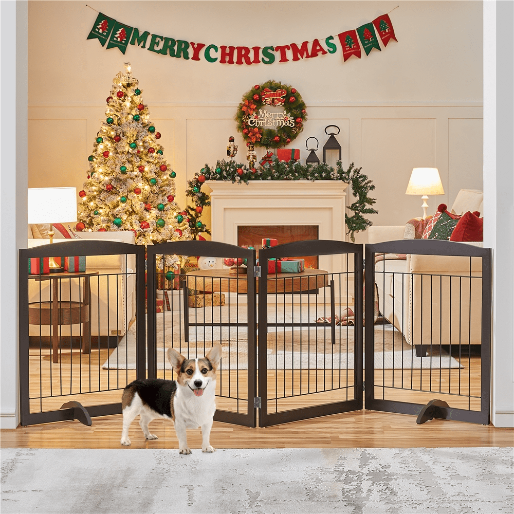 Alden Design 31.5" Height Foldable Pet Gate with 2 Support Feet, Espresso