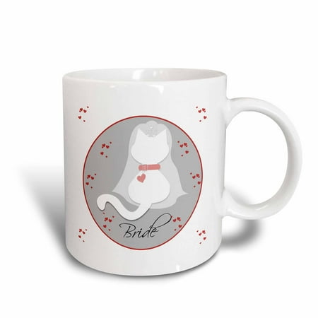 

3dRose Cute Red Hearts White Kitty Cat Wedding Bride - Ceramic Mug 11-ounce