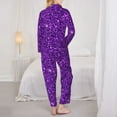 thumbnail image 5 of Kll Purple Glitter Print Women'S Long Sleeve Pajamas With Pants Sleepwear Loungewear 2 Set-Medium, 5 of 9