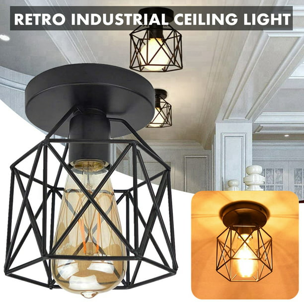 Flush Mount Ceiling Light Farmhouse E26 Industrial Retro Metal Cage Vintage Iron Lights Suit For Porch Hallway Stairway Dining Room Bulb Not Included Com - Hallway Ceiling Lights Flush Mount