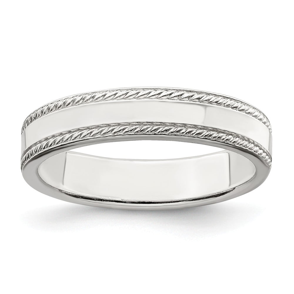 White Sterling Silver Ring Band Wedding Milgrain Standard Flat