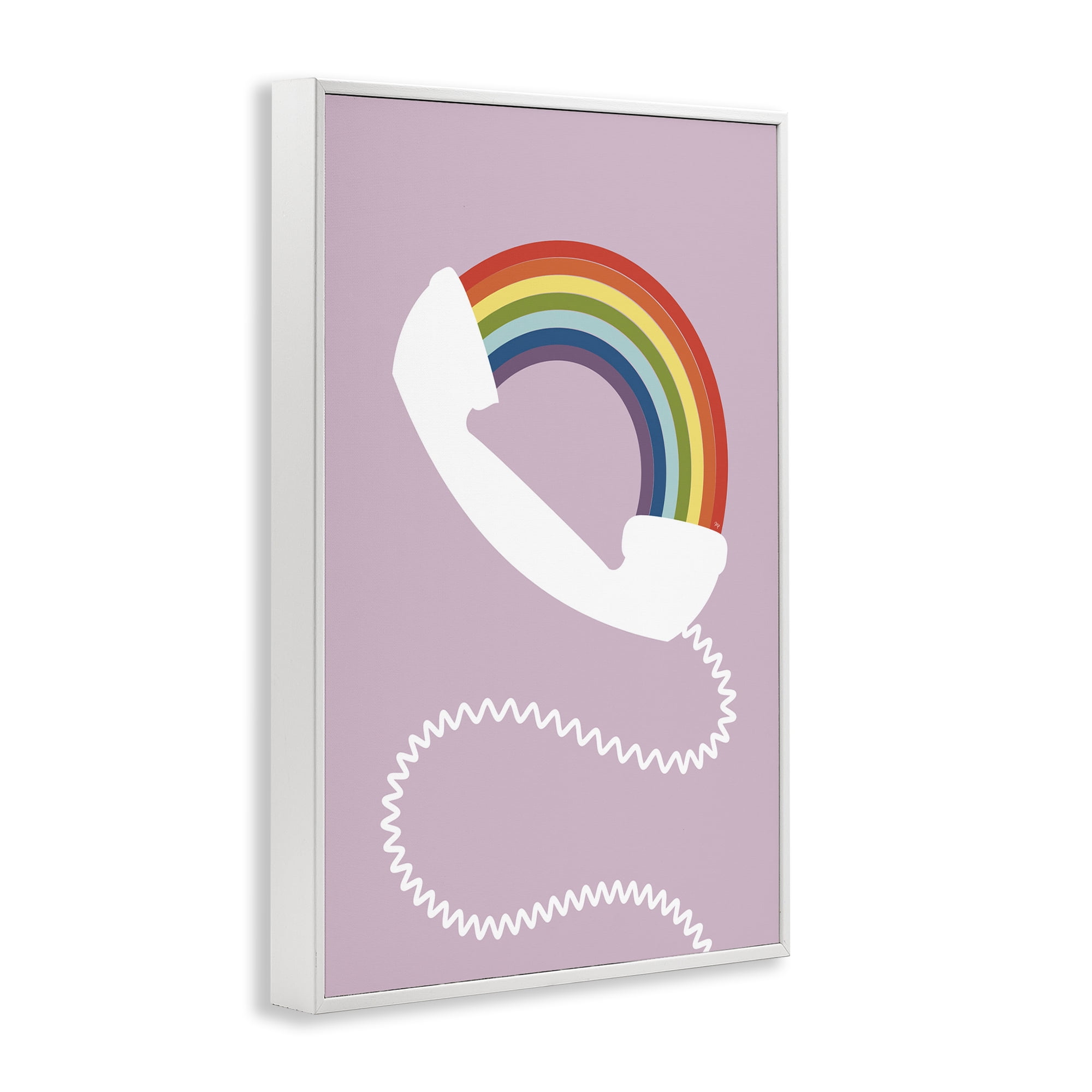 Stupell Industries Rainbow Phone on Pink Novelty Painting White Framed Art Print Wall Art, 12 x 18