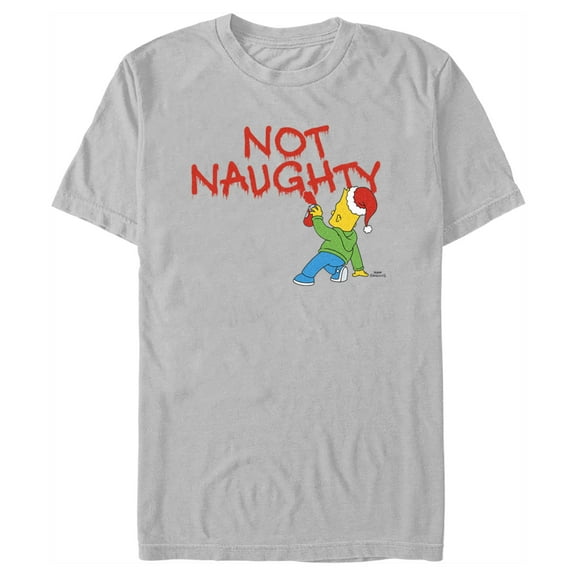 Men's The Simpsons Christmas Bart Not Naughty Graphic Tee Silver 3X Large