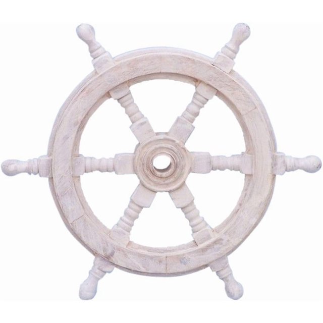 Hampton Nautical Classic Wooden Whitewashed Decorative Ship Steering Wheel 12" - Nautical Home Decoration
