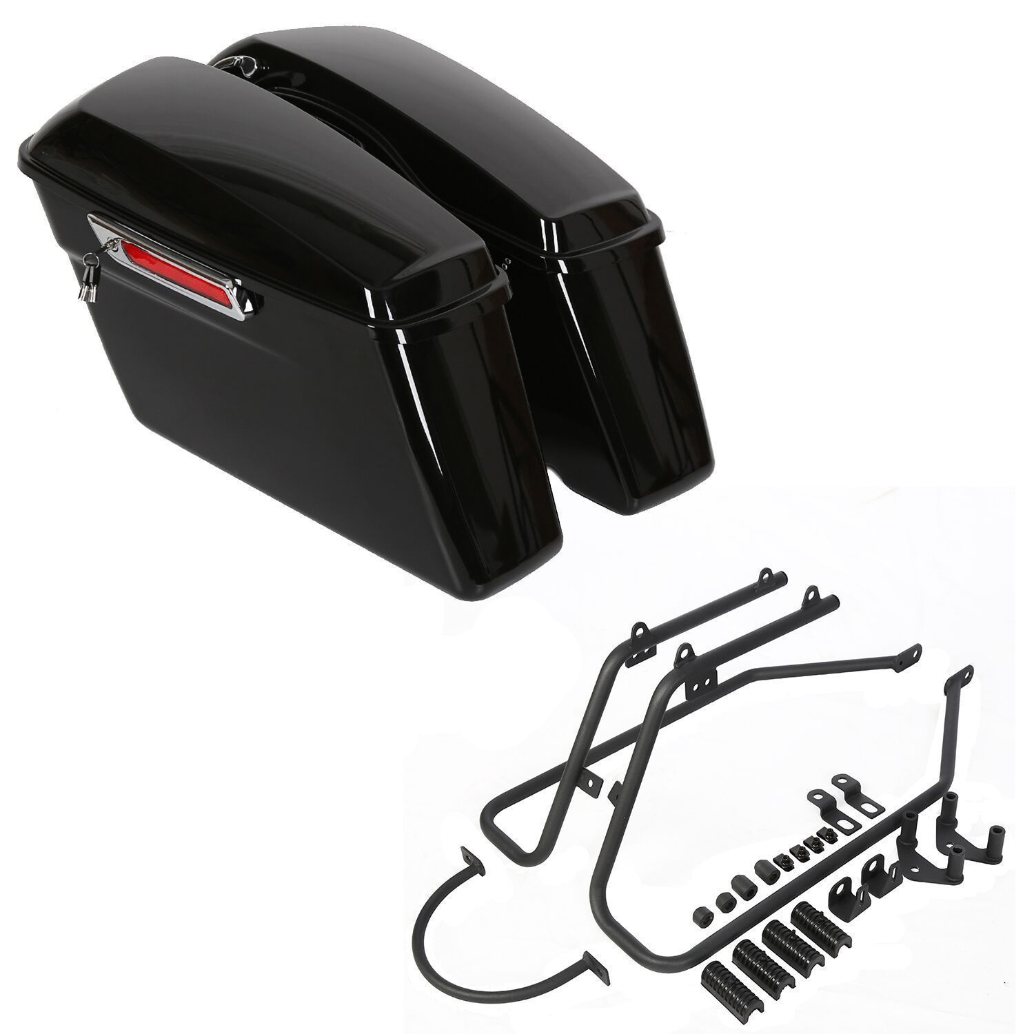 Vivid Hard Saddlebag Saddle bag+Conversion Brackets For HarleyDavidson
