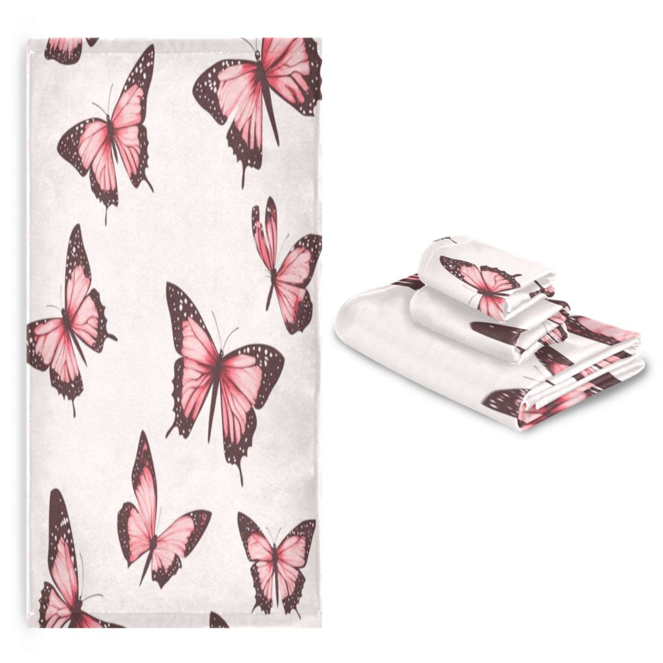 Three-Piece Towel Set Face Towel Towel Set Hand Towel Bath Towel Cotton Bath Towels Bath Towel Sets Hand Bath Towels Pretty Pink Cute Butterfly