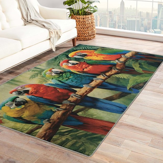 Parrot Area Rugs - 4x6 Rug - Parrot Rug - Macaw Parrot Area Rug - Tropical Bird Rugs - Colorful Animal Carpet S-&107