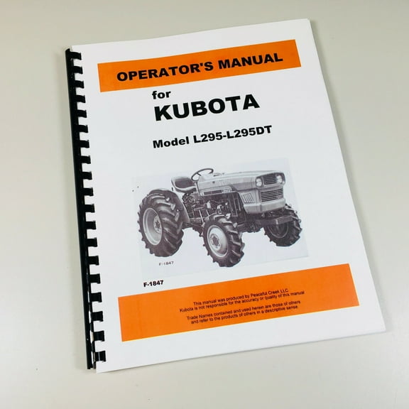 Kubota L295 L295Dt Tractor Operators Owners Manual Maintenance Specifications