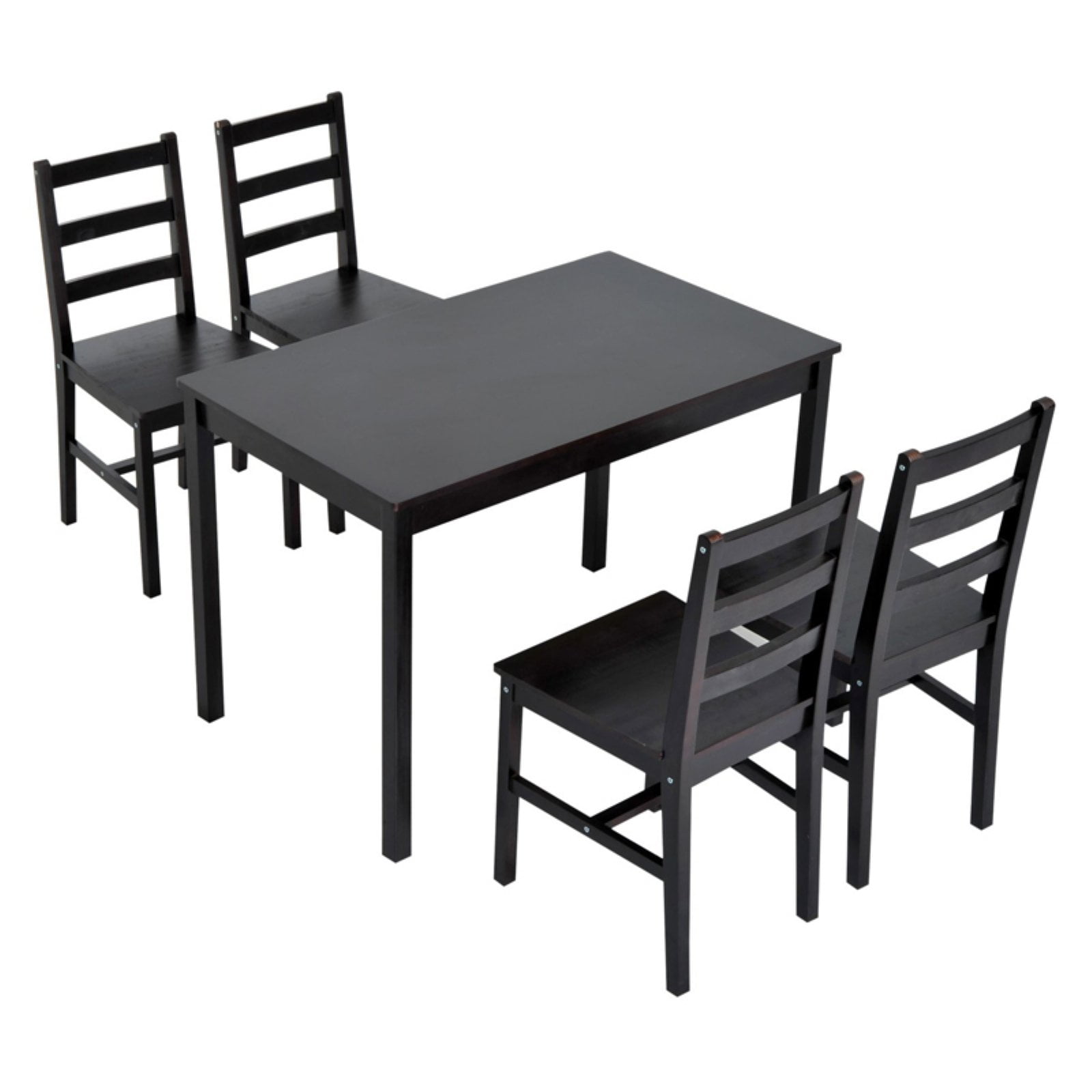Brown Solid Pine Wood Dining Set with 4 High Back Chairs