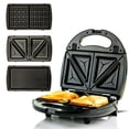 thumbnail image 1 of OVENTE GPI302B 3-in-1 Electric Sandwich Maker with Detachable Non-Stick Waffle and Grill Plates, 750-Watts, LED Indicator Lights, Cool Touch Handle, Anti-Skid Feet, 1 of 5