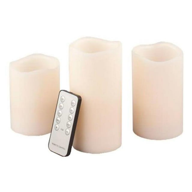 Gerson 41560EC Wax Wavy Edge Flameless LED Candles with Multi-Function Remote, Assorted Size - Set of 3