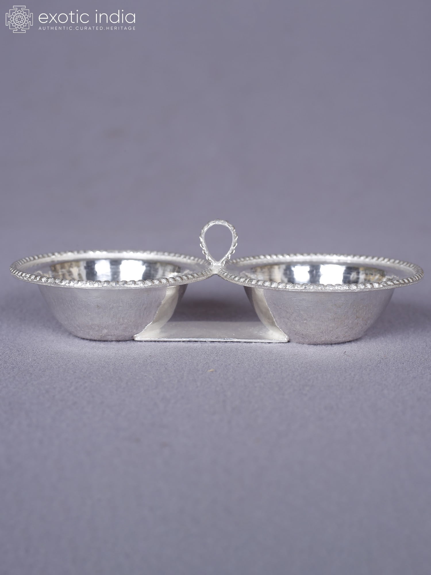 Exotic India Set of 2 Pure Silver Ritual Diyas - Hindu Worship Oil Lamps | Sacred Accent