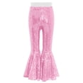 thumbnail image 4 of Doomiva Kids Girls Sequins Jazz Disco Dance Bell Bottoms Pants Sparkly Glitter 70s Flare Trousers Performance Dancewear Pink 130, 4 of 5