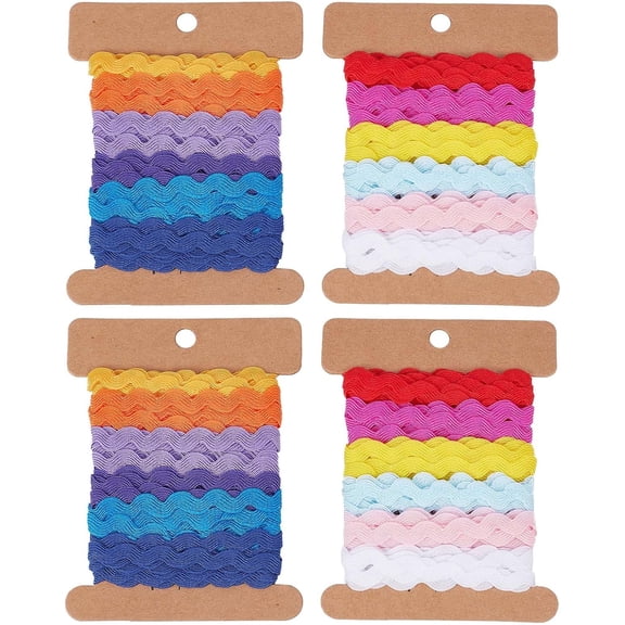 24 Yards 12 Colors Rick Rack Trim Ribbon 5mm Wave Sewing Bending Fringe Trim Woven Fabric Lace for DIY Sewing Crafts Clothes Dress Embellishment Gift Wrapping Party Decoration