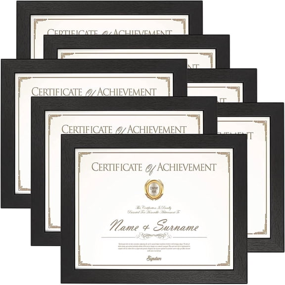 8.5x11 Document Picture Frames Set of 7, Black Certificate Frame for Wall Mounted and Tabletop Display