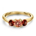 thumbnail image 3 of Gem Stone King 18K Yellow Gold Plated Silver Ecstasy Mystic Topaz and Red Garnet Engagement Ring for Women | 1.74 Cttw | Round 5MM | Gemstone November Birthstone | Size 7, 3 of 6