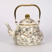 Kieccall Dragonfly Enamel Kettle Pear Shaped Teapot Gold Handle Home Kitchen Decor Vintage Gift