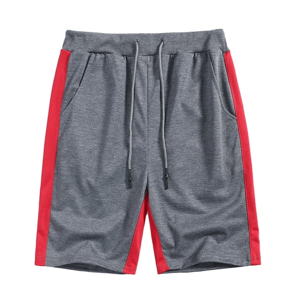 Puntoco Shorts Hombre Casuales Playa Liso Moda,Pantalones Cortos De Corte Clásico Para Hombre, Pantalones Deportivos, Pantalones Cortos, Pantalones De Media Longitud, Gris Oscuro + Rojo M