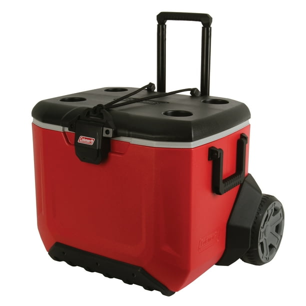 Coleman 55 Quart Rugged All Terrain Wheeled Cooler, 84 Can, Red