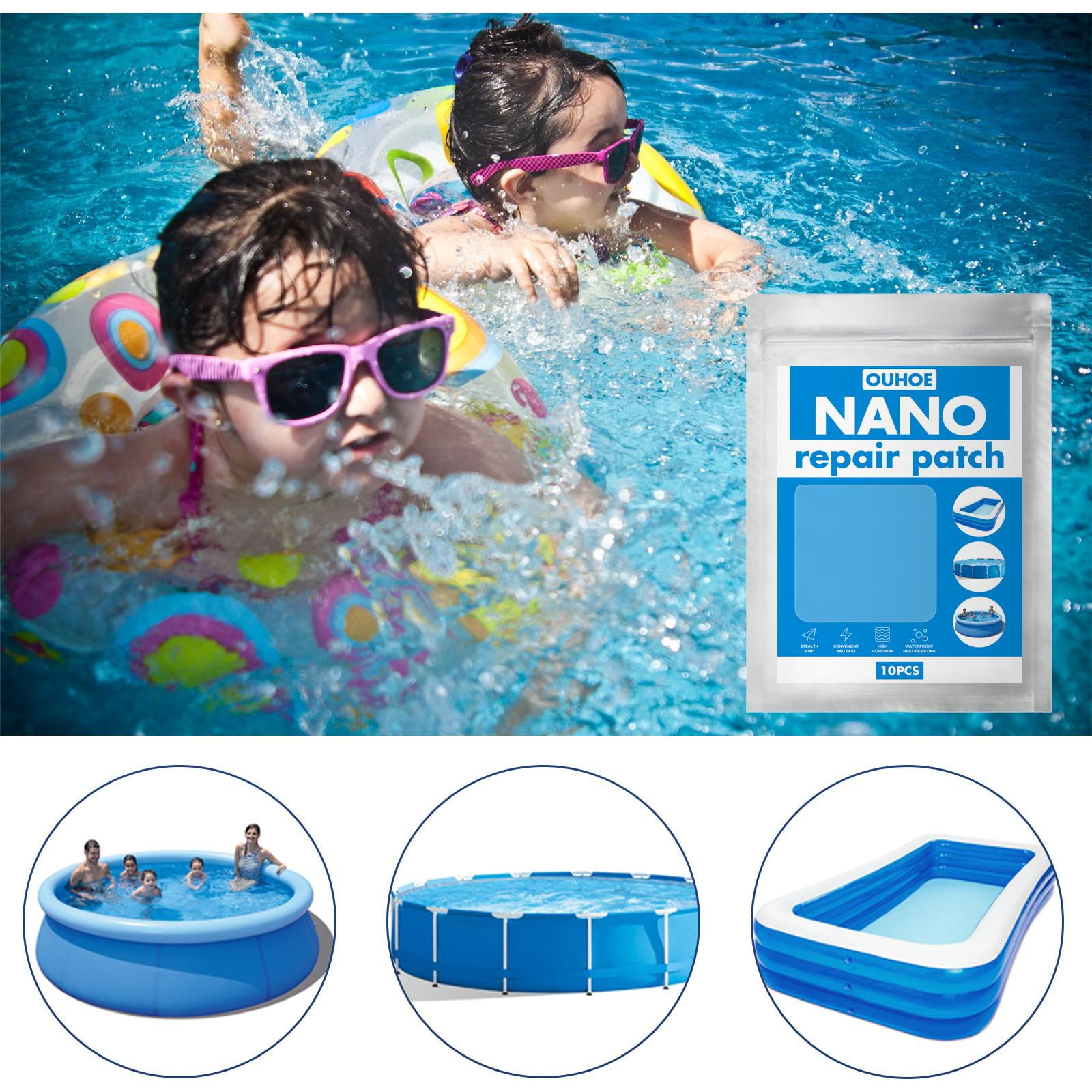 Swimming Pool Repair Tape 2x2 Inch Durable Self Adhesive for Puncture Repair 10pcs