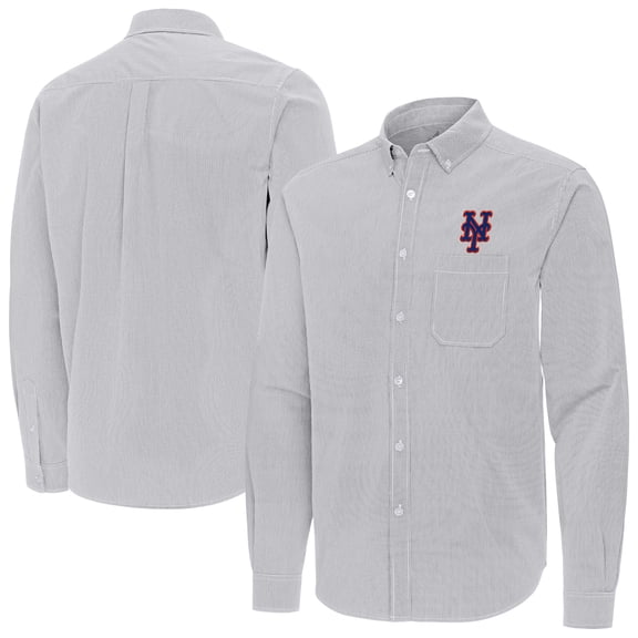 Men's Antigua Gray New York Mets Porter Woven Long Sleeve Button-Down Shirt