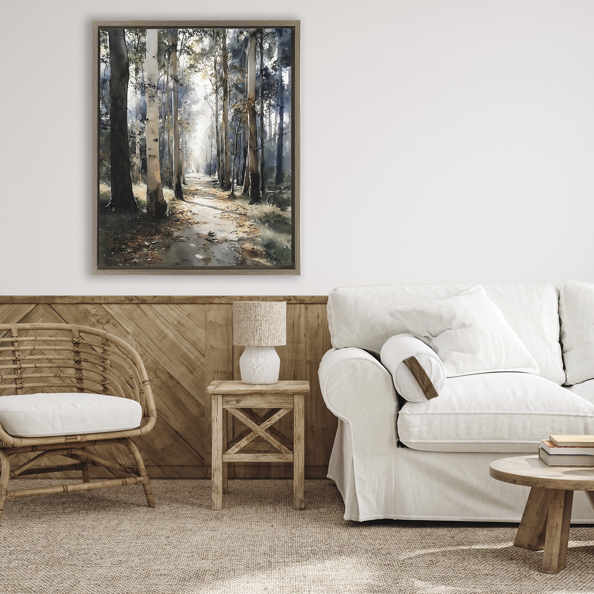 Stupell Industries Path in Autumn Light Brown Framed Floater Canvas Wall Art, design by Franklyn Gregory