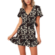 thumbnail image 1 of Vestido estampado de manga corta de verano para mujer Vestidos cortos casuales con cuello en V Zhivalor WRQX-289-4, 1 of 3